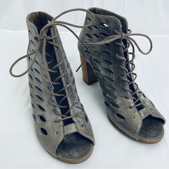 Paul Green Metallic Lace Up Heel Boots Size 7 - Picture 1 of 13